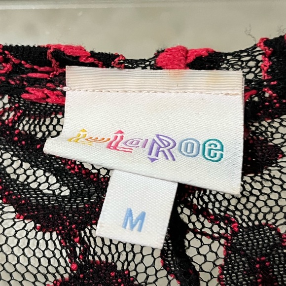 Lularoe Lindsay Kimono Black & Pink Lace Coverup Cardigan Sz Med *UPDATED* - Picture 9 of 14